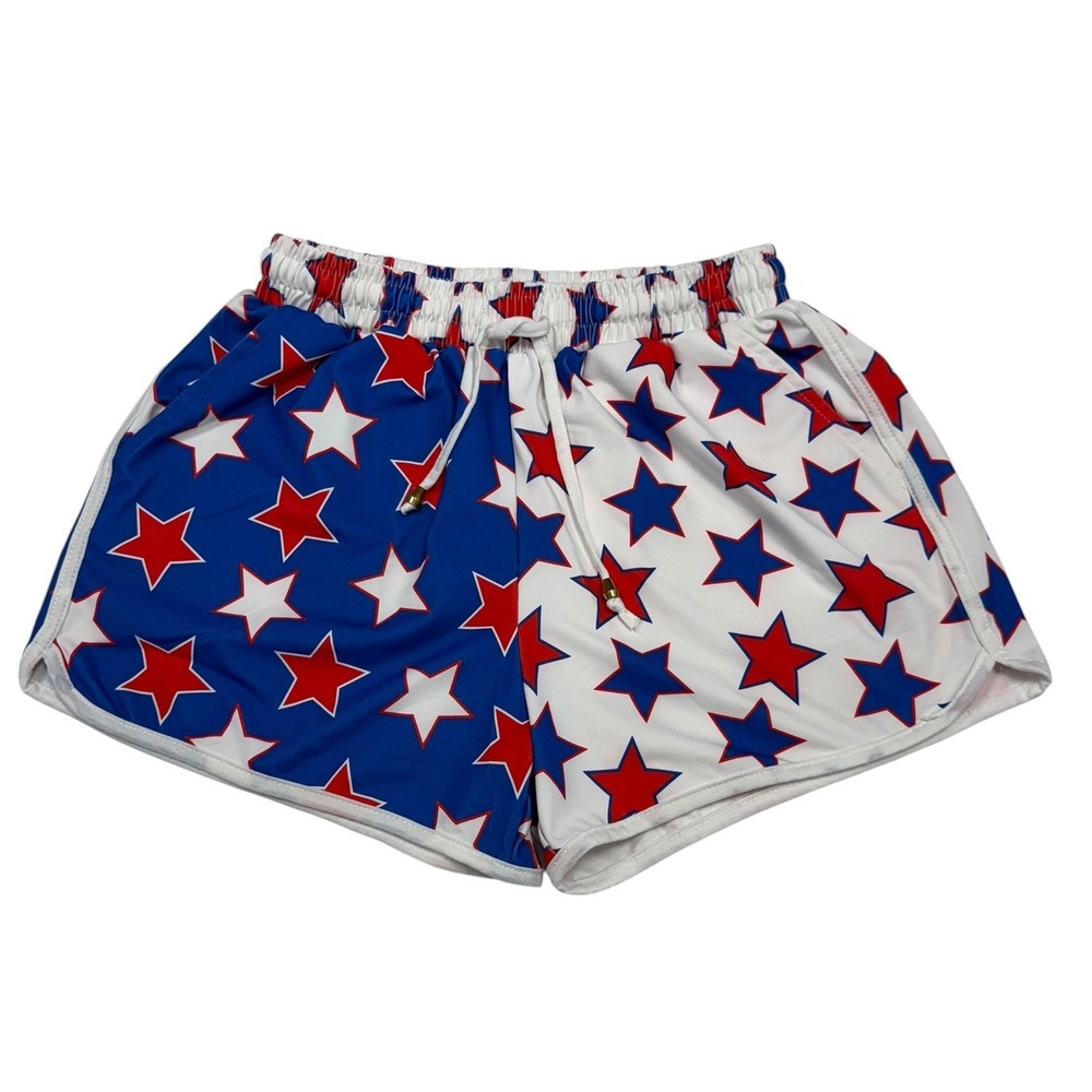 Jess Lea Womens Red White Blue Star Print Athletic Shorts Medium Patriotic 4th
